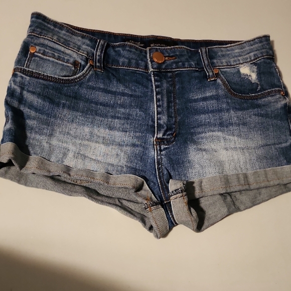 See Thru Soul Pants - See Thru Soul Blue Distressed Jean Shorts with Rolled Cuffs